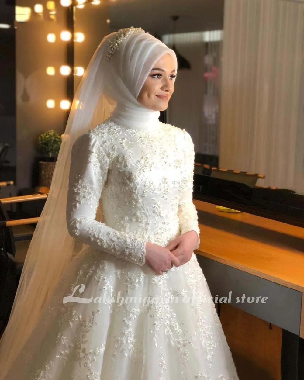 Roycebridal Modest Muslim Wedding Dresses Long Sleeves
