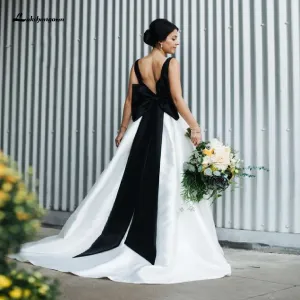 Roycebridal Satin Black and White Ball Gown Wedding Dresses