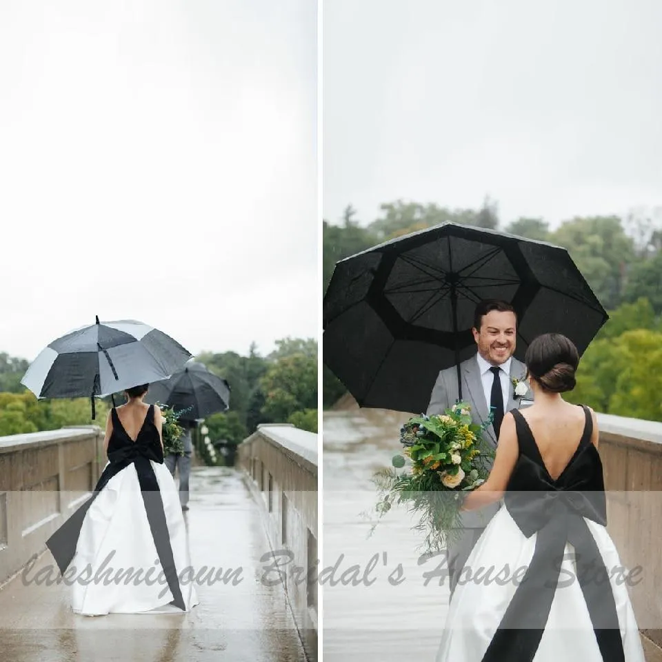 Roycebridal Satin Black and White Ball Gown Wedding Dresses