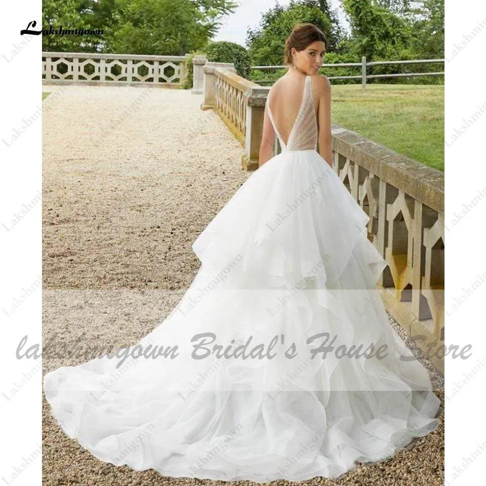 Roycebridal White Princess Bridal Robe Wedding Dress V Neck Luxury