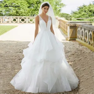 Roycebridal White Princess Bridal Robe Wedding Dress V Neck Luxury