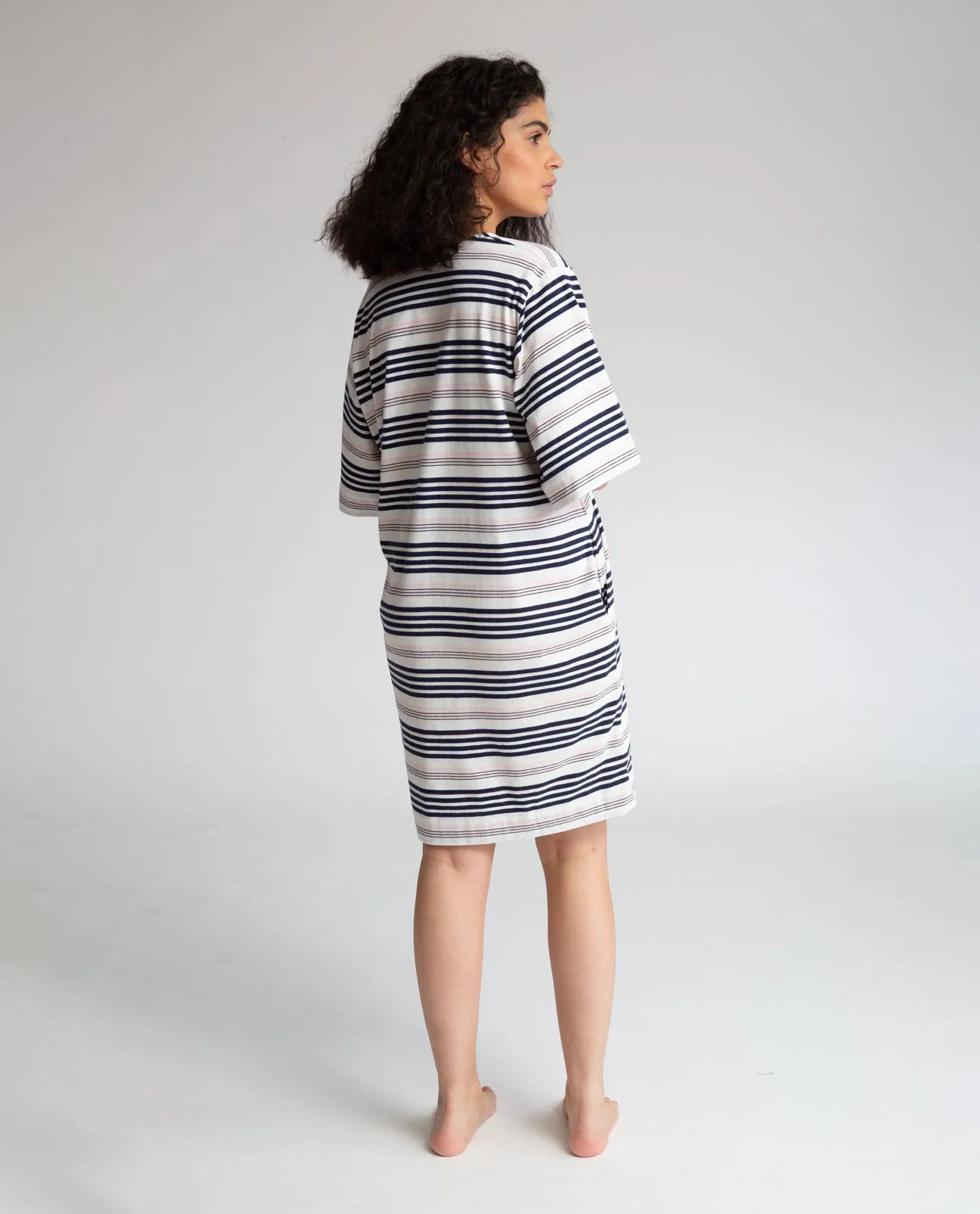 Sasha-Sue Organic Cotton Dress In Off White, Navy & Amaranth