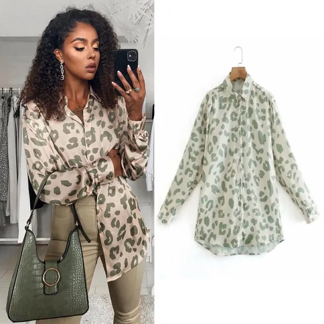 Satin Animal Print Office Lady Tops