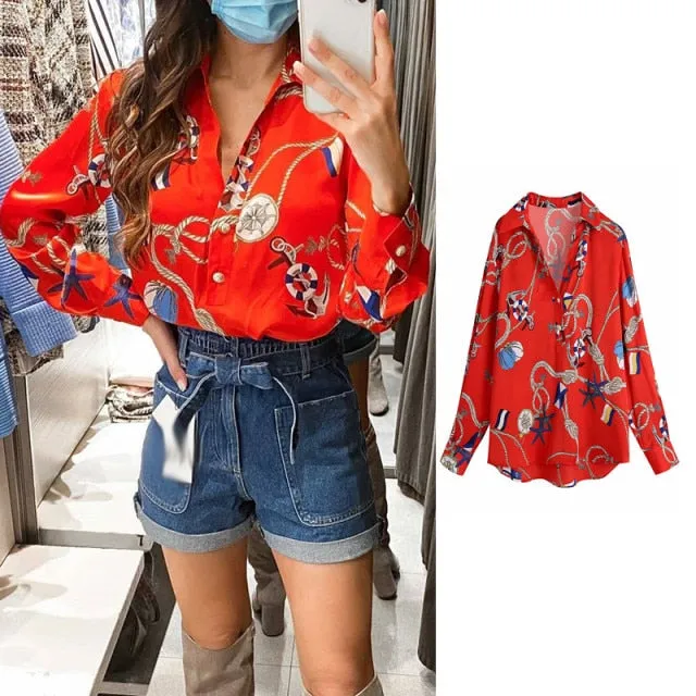 Satin Animal Print Office Lady Tops