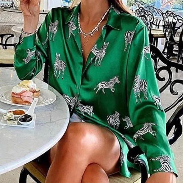 Satin Animal Print Office Lady Tops