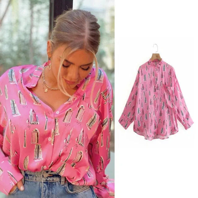Satin Animal Print Office Lady Tops