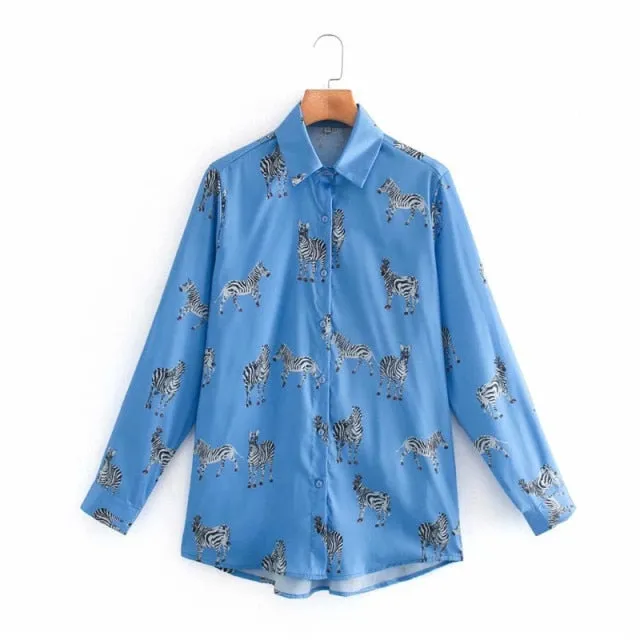 Satin Animal Print Office Lady Tops
