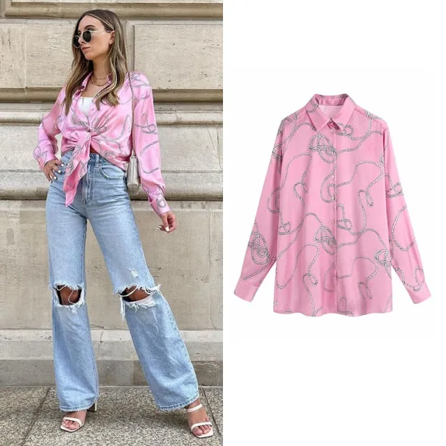 Satin Animal Print Office Lady Tops
