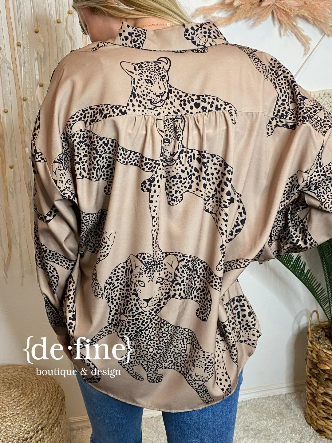 Satin Leopard Button Up Top in Regular & Curvy