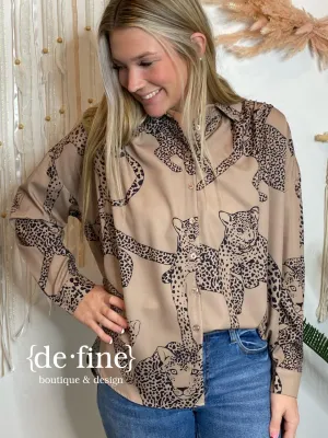 Satin Leopard Button Up Top in Regular & Curvy