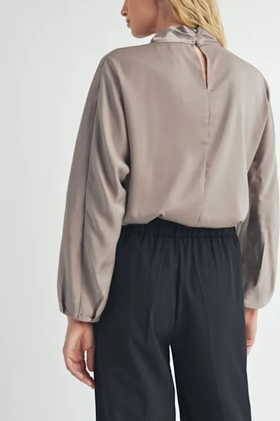 Satin Mock Neck Blouse