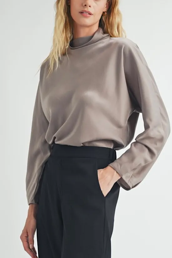 Satin Mock Neck Blouse