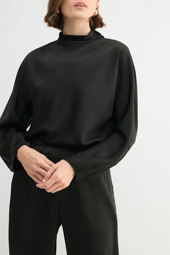 Satin Mock Neck Blouse