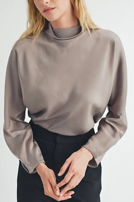 Satin Mock Neck Blouse