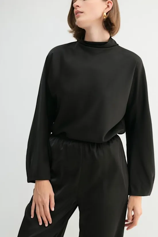 Satin Mock Neck Blouse