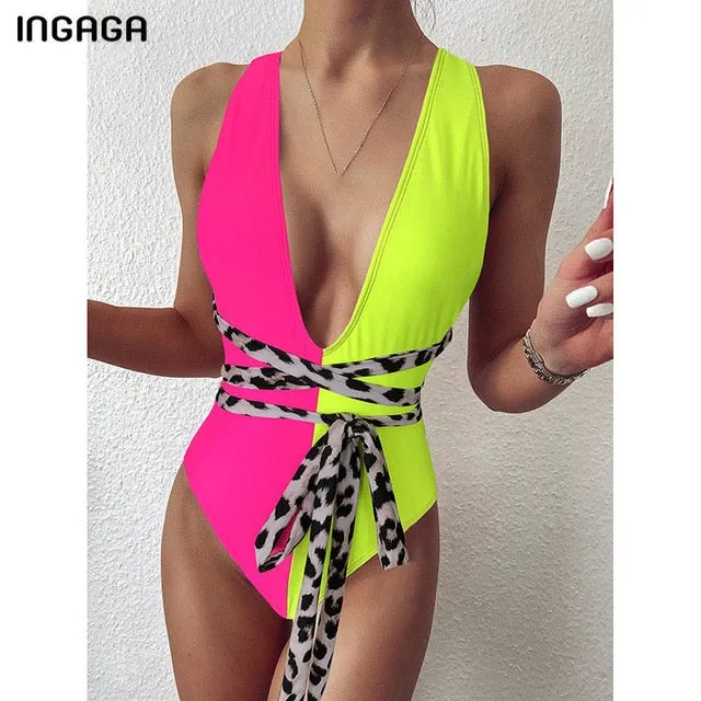 Sexy Plunging Swimsuit One Piece High Cut Swimwear