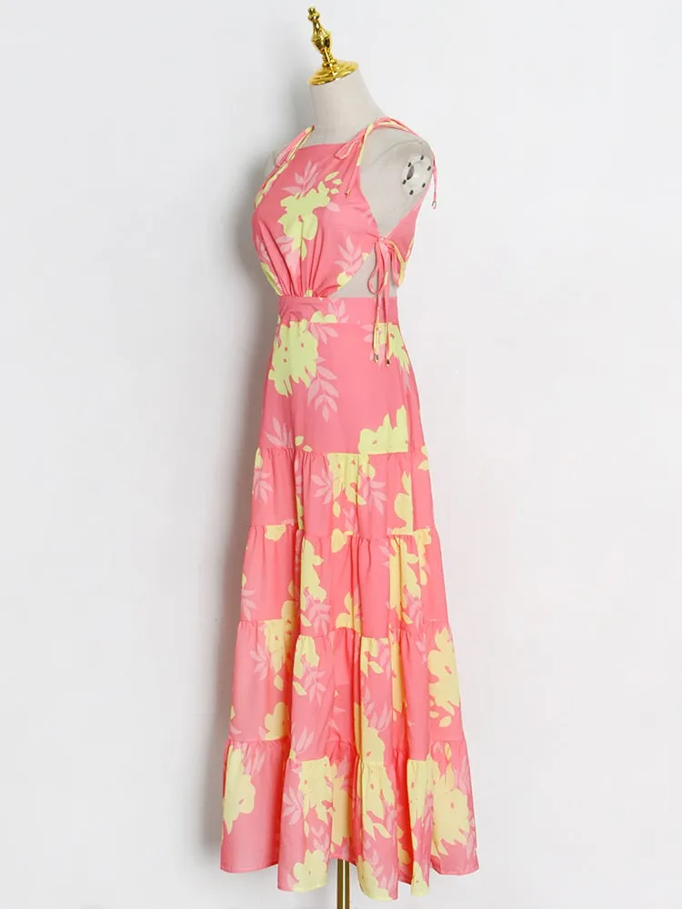 Sexy Print Colorblock Dress For Women Round Neck