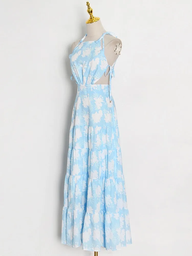 Sexy Print Colorblock Dress For Women Round Neck