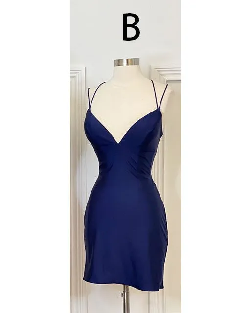 Sexy Royal Blue Satin Homecoming Dresses Cross Criss Strips Sexy Lace Homecoming Party Gowns