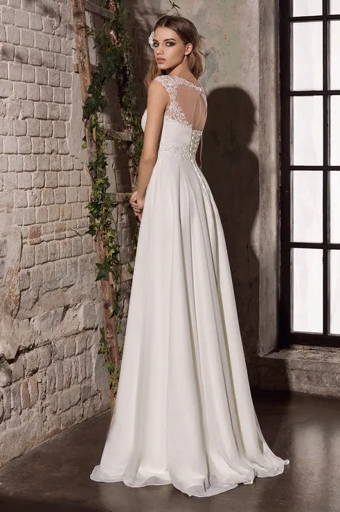 Sheath Keyhole Elegant Empire Lace Appliqued Bridal Gown With Corset Back-715733
