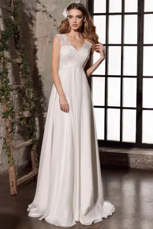 Sheath Keyhole Elegant Empire Lace Appliqued Bridal Gown With Corset Back-715733
