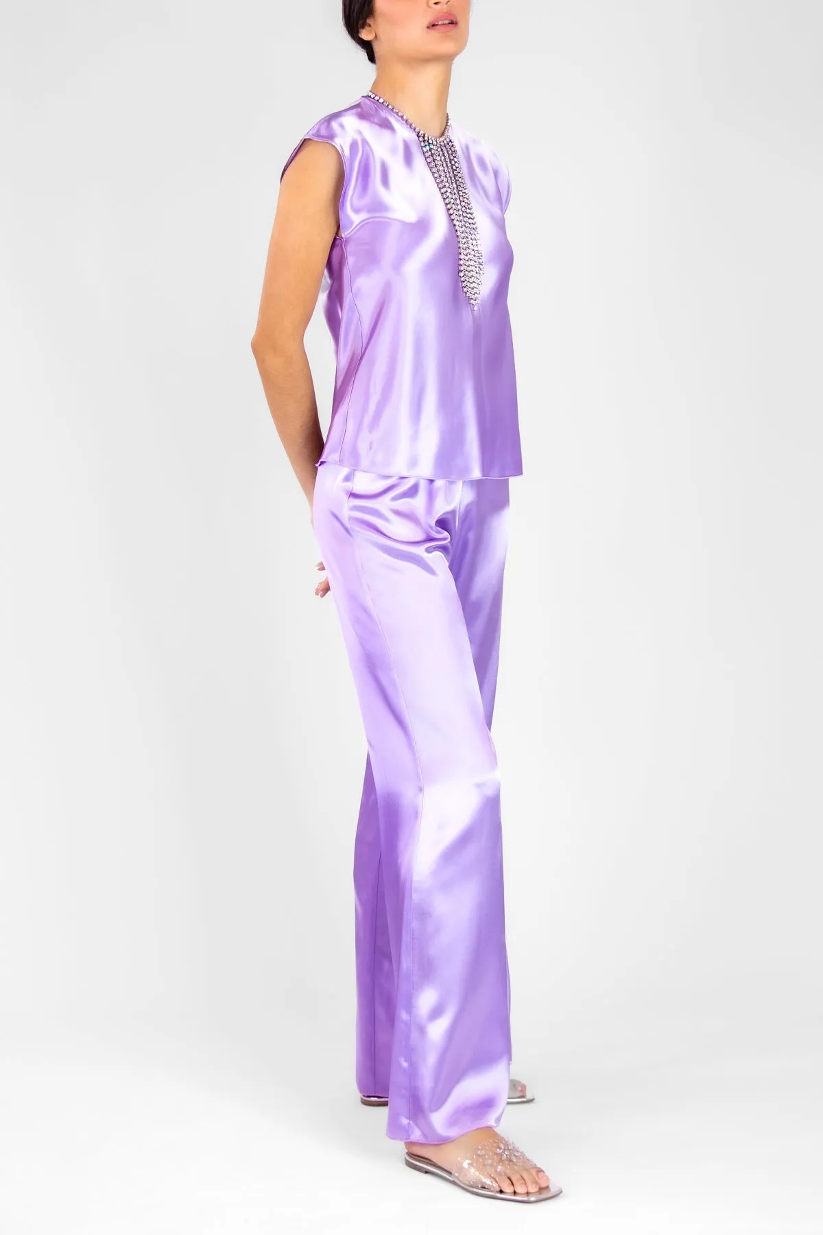 Shining Satin Top in Iris