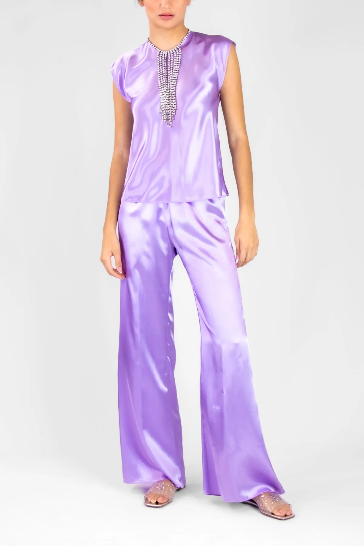 Shining Satin Top in Iris