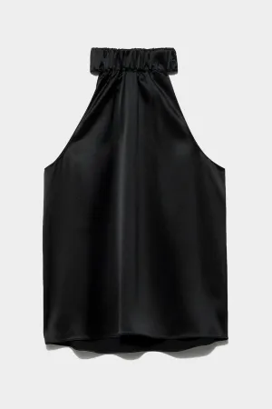 Shirred Halter Top in Noir