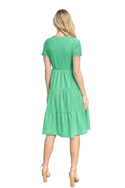 Short Sleeve Solid Tiered Dress Green - Pack of 6