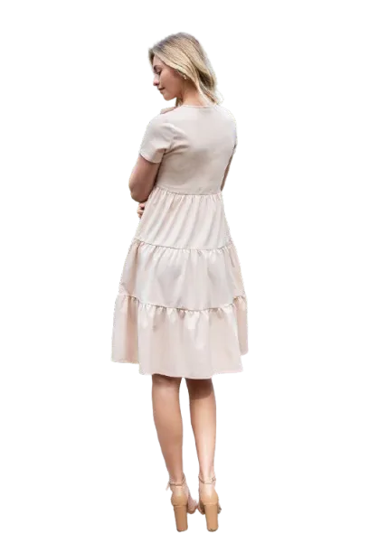 Short Sleeve Solid Tiered Dress Oatmeal - Pack of 6