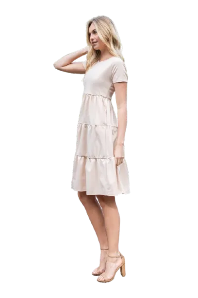 Short Sleeve Solid Tiered Dress Oatmeal - Pack of 6