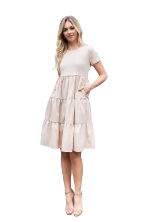 Short Sleeve Solid Tiered Dress Oatmeal - Pack of 6