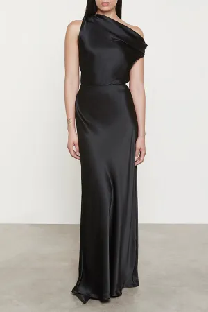 Silk Bias Off-Shoulder Top in Black