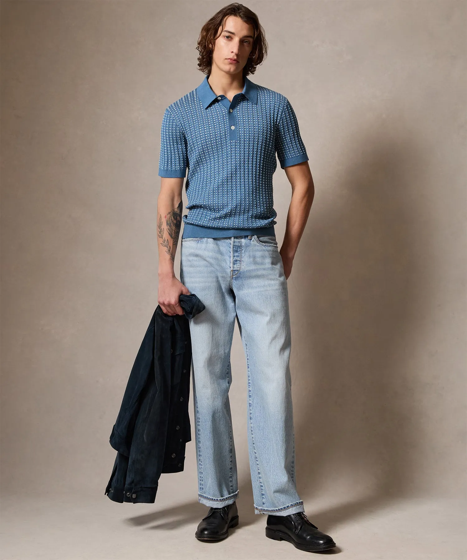 Silk-Cotton Dots Sweater Polo