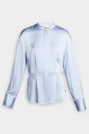 Silk Shaped Long Sleeve Band Collar Blouse in Peri Blue