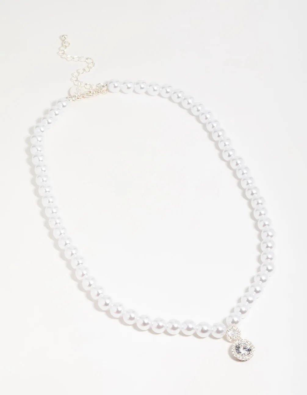 Silver Cubic Zirconia Pearl Short Pendant Necklace