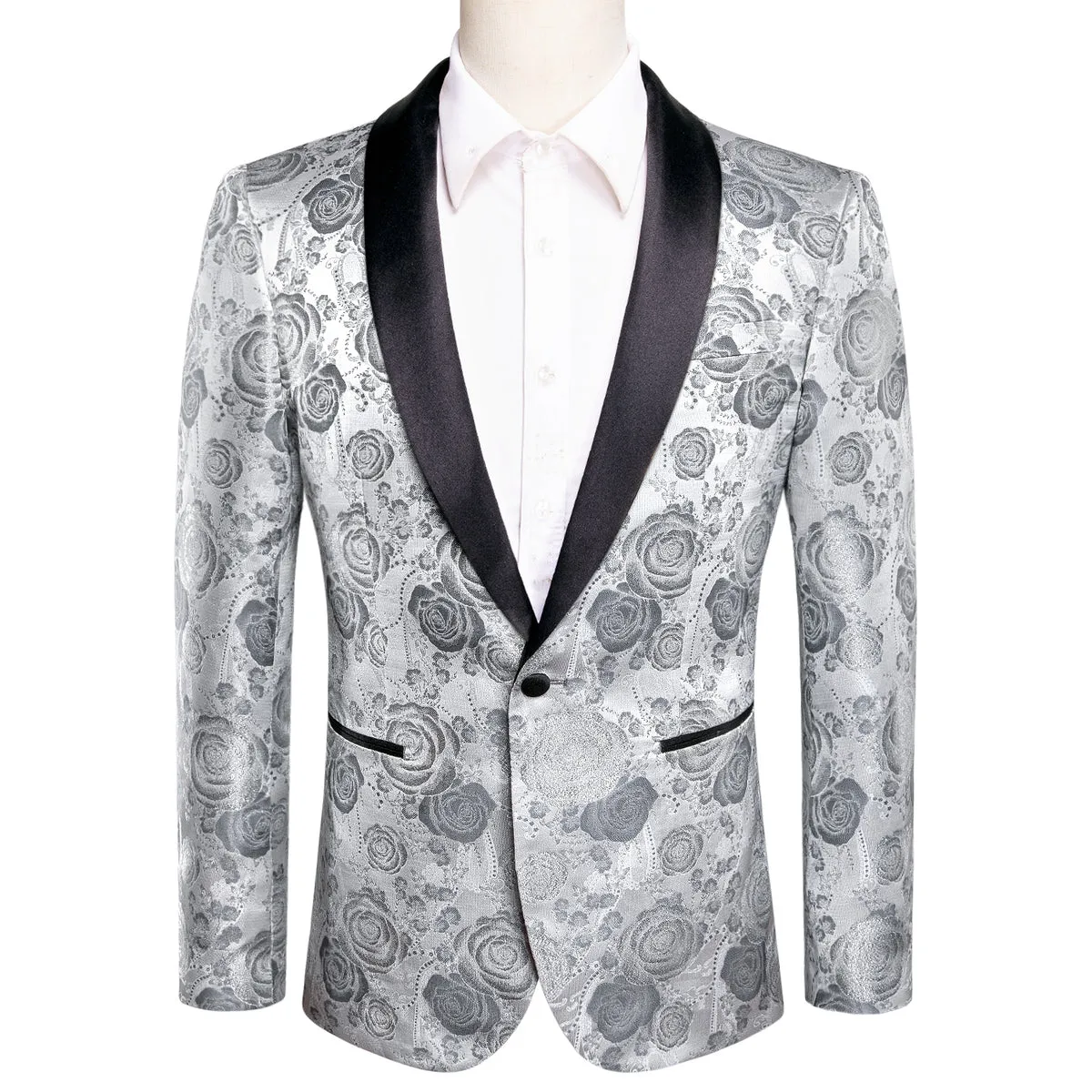 Silver Roses Floral Tuxedo Jacket