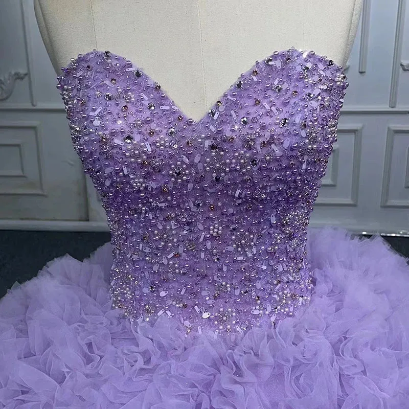 Simple Strapless Prom Dresses Beading Sleeveless Ball Gown Quinceanera Dresses