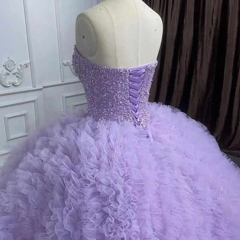 Simple Strapless Prom Dresses Beading Sleeveless Ball Gown Quinceanera Dresses