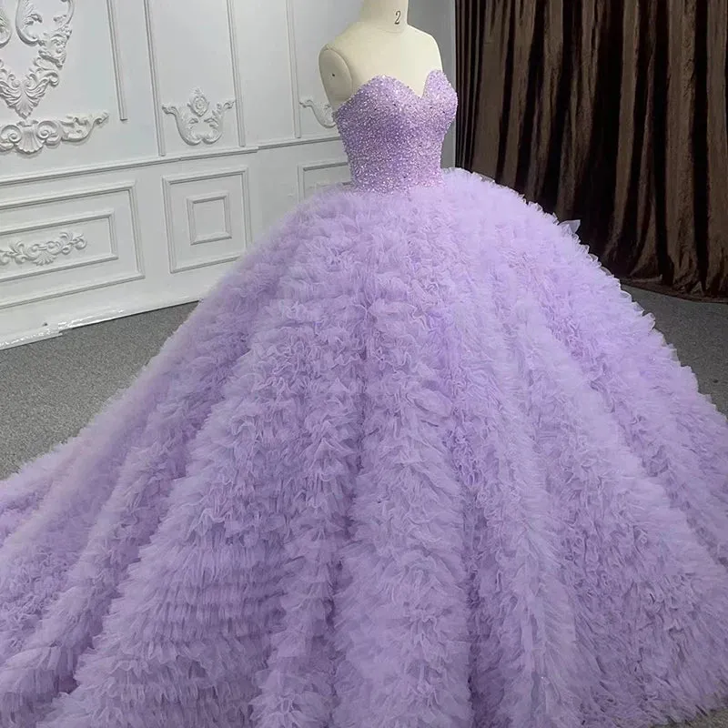 Simple Strapless Prom Dresses Beading Sleeveless Ball Gown Quinceanera Dresses