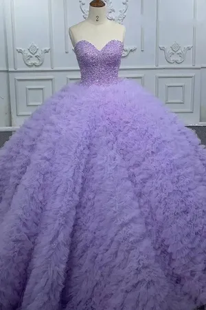 Simple Strapless Prom Dresses Beading Sleeveless Ball Gown Quinceanera Dresses