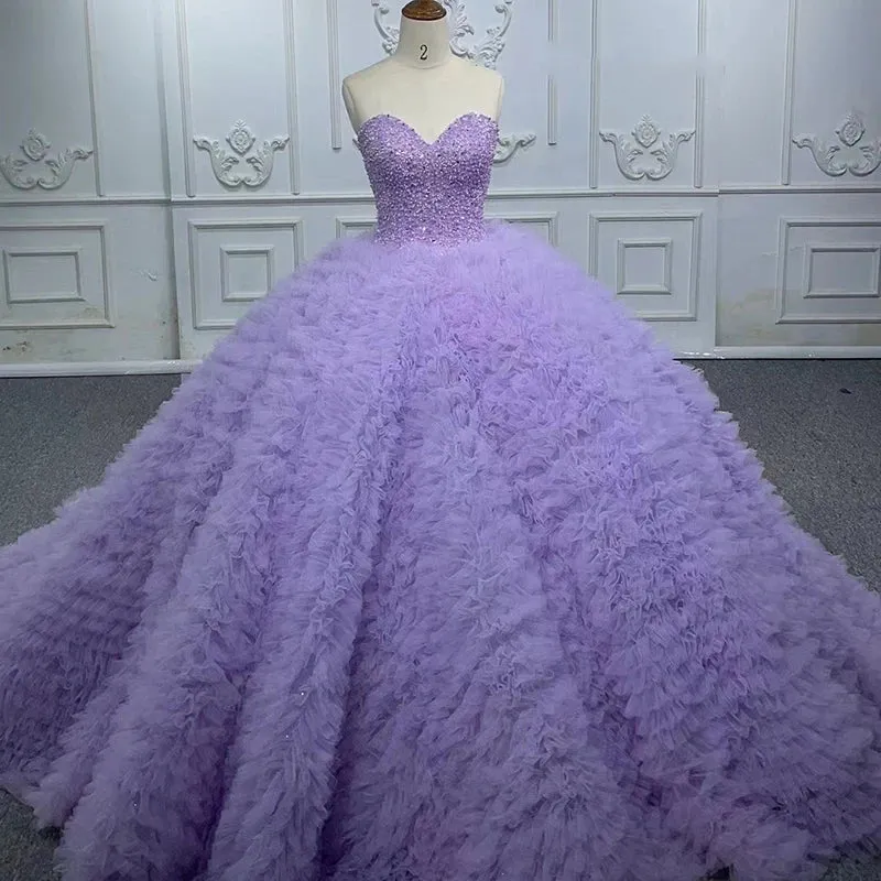 Simple Strapless Prom Dresses Beading Sleeveless Ball Gown Quinceanera Dresses