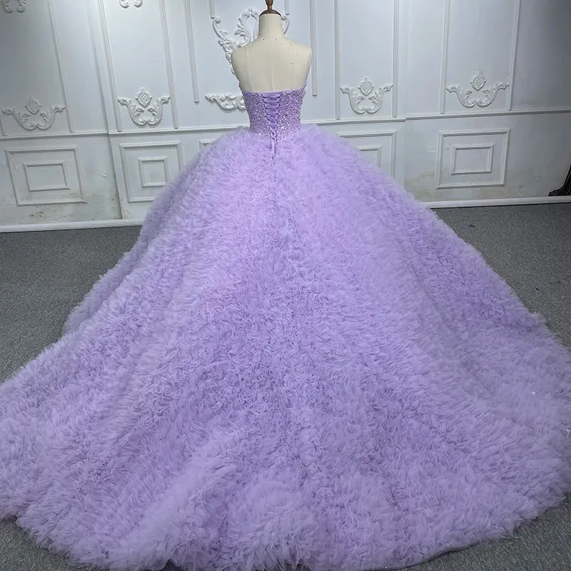 Simple Strapless Prom Dresses Beading Sleeveless Ball Gown Quinceanera Dresses