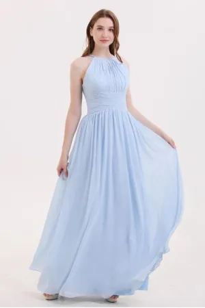 Sky-blue Wedding Guset Dress for Adult Chiffon Party Gown