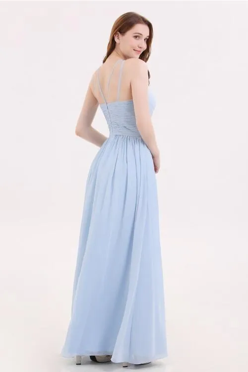 Sky-blue Wedding Guset Dress for Adult Chiffon Party Gown