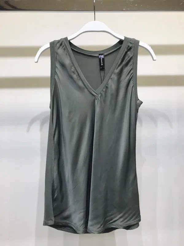 Sleeveless Silk Viscose V-neck Tee