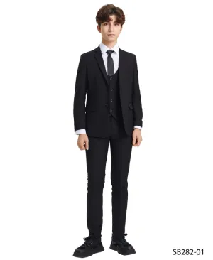 Stacy Adams Boys Suits 5 PC Solid Black | SB282-01