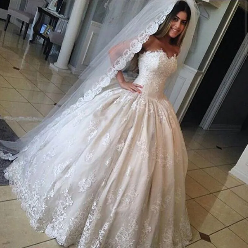 Strapless Lace Ball Gown Wedding Dresses with Corset Back