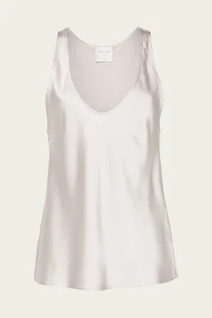 Stretch Satin Silk Tank Top in Perla