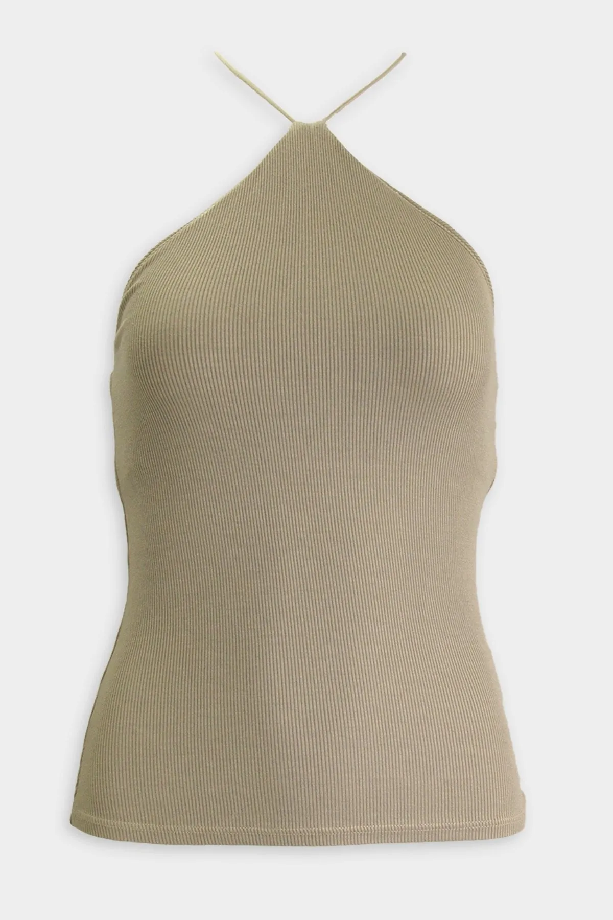 Stretch Silk Knit Halter Tank in Pale Army